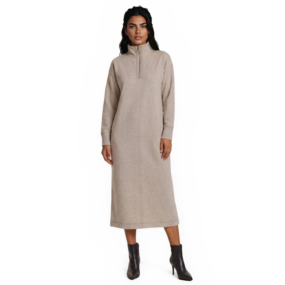 NWT Haven Well Within Sweatshirt Midi Dress Women's Size Small Oatmeal 1/4 Zip